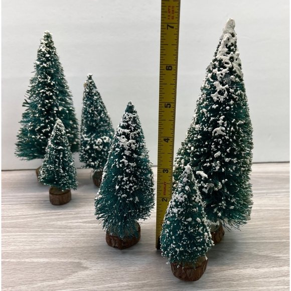 Bottle Brush Trees Snow Flocked Lot of 6 Christmas Village Accessory 3.75" - 7" - Picture 6 of 8